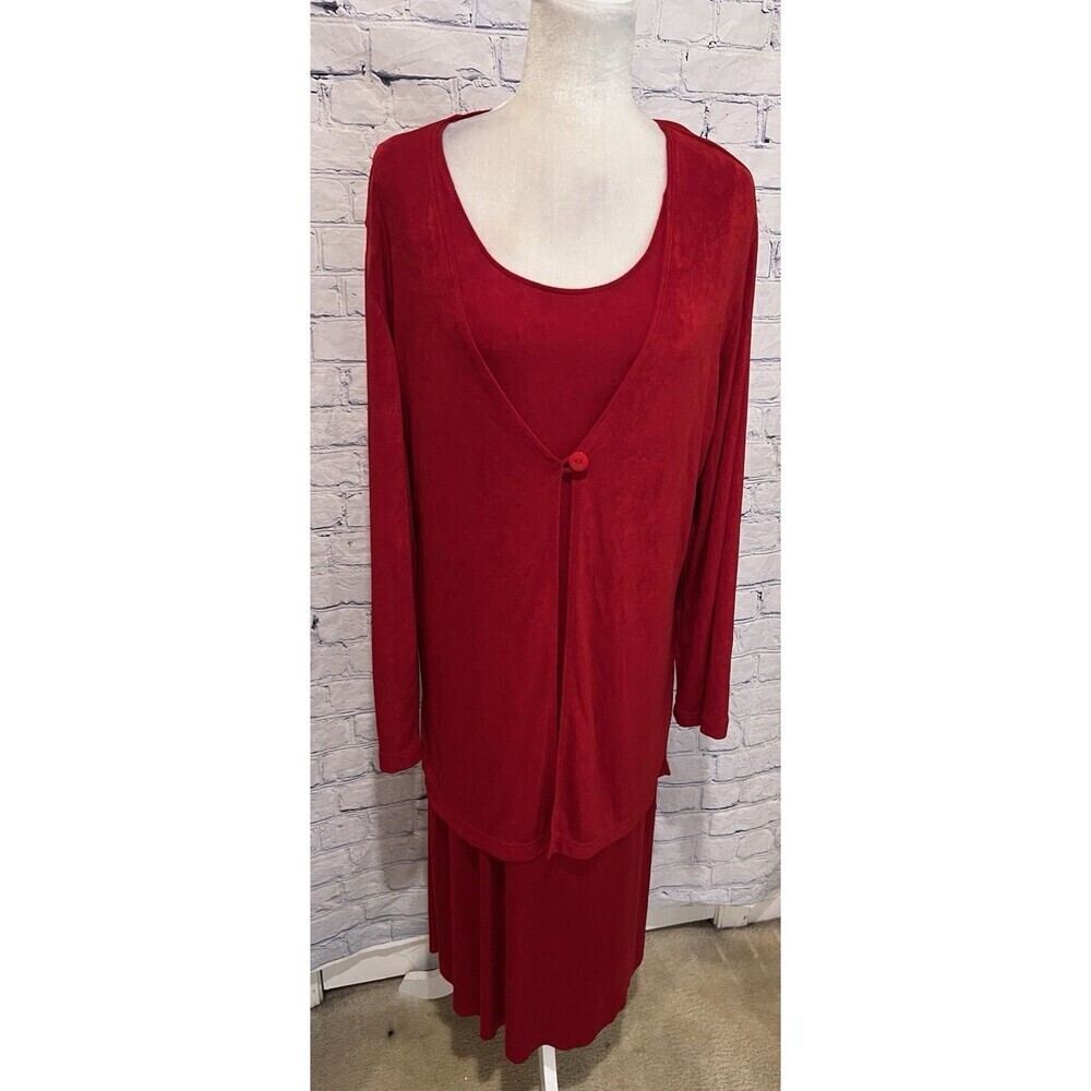 Vintage Anthony Mark Hankins 2-Piece Set Liquid Knit Red Dress And Sweater Large